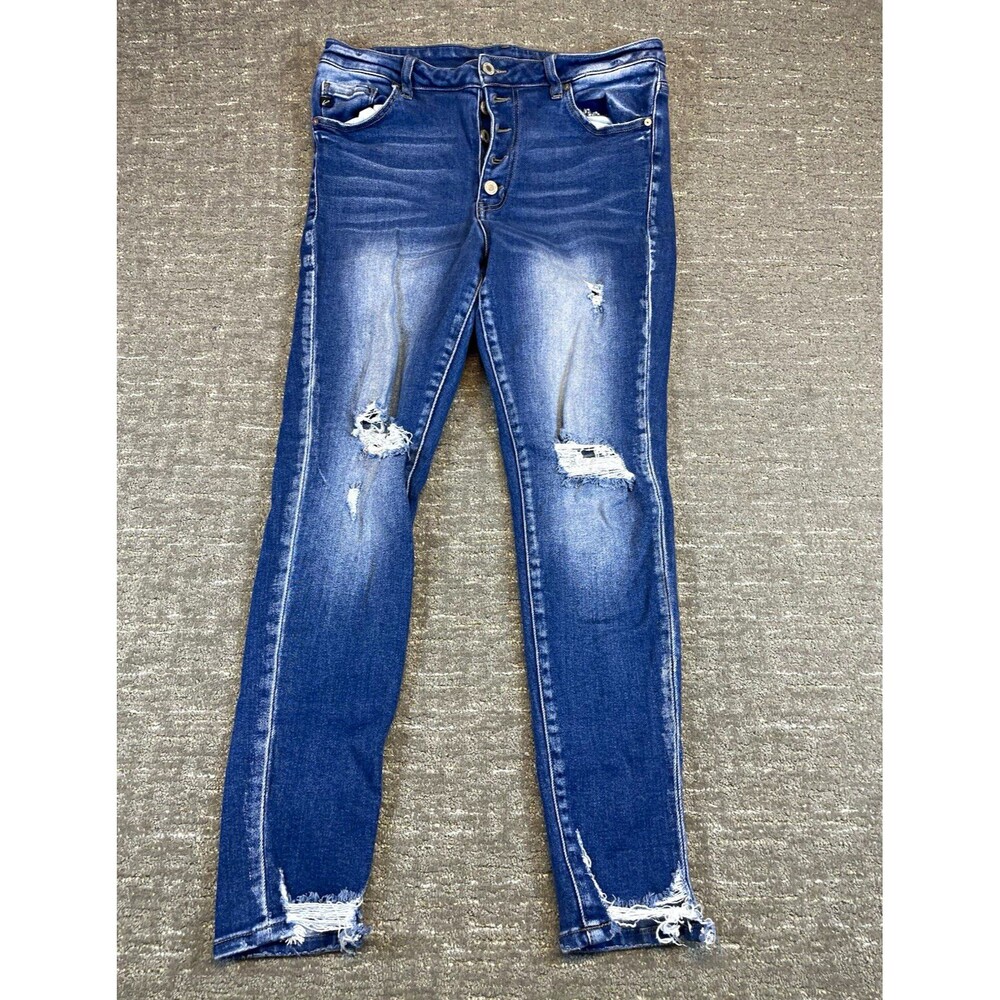 women’s KanCan blue medium wash distressed skinny slim fit button fly jeans XL